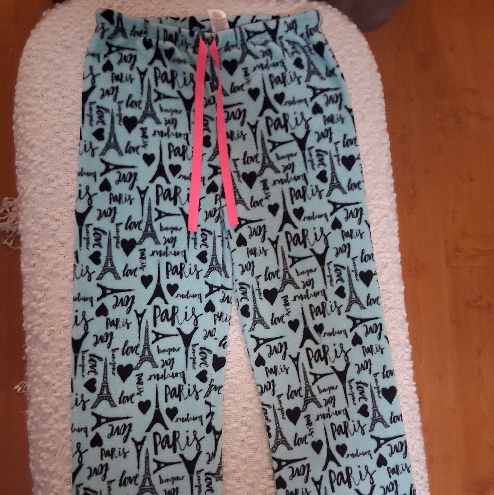 Mint Green Soft Fuzzy Lounge Pants Paris Theme Pink Drawstring XL
